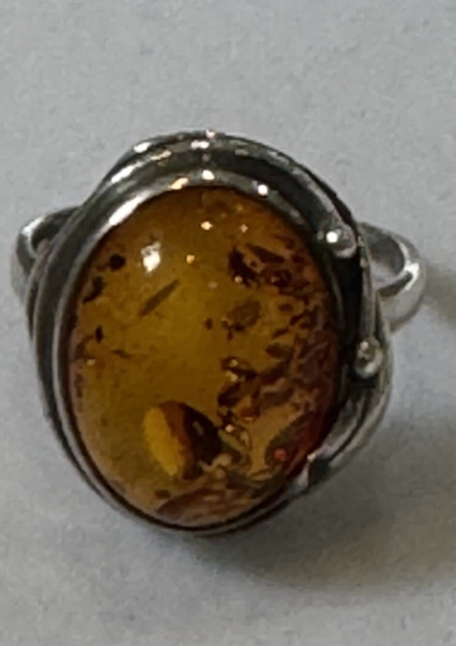 Vintage 925 Baltic Amber Cognac Sterling Silver Ring Size 7.5 Statement Ring